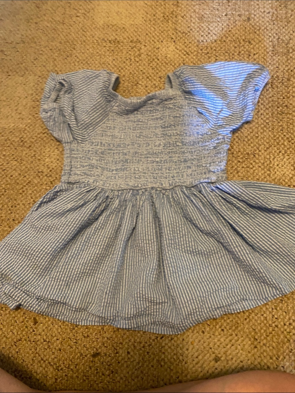 Girls' Blue Striped Smocked Peplum